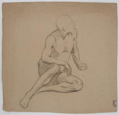 Léopold Franz KOWALSKI: Nu masculin assis, dessin original 2