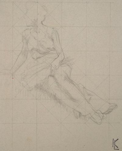 Léopold Franz KOWALSKI: Étude de la posture, dessin original 2