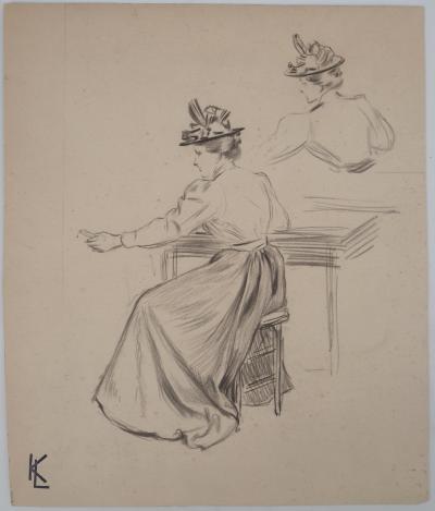 Léopold Franz KOWALSKI: La dame au chapeau, dessin original 2