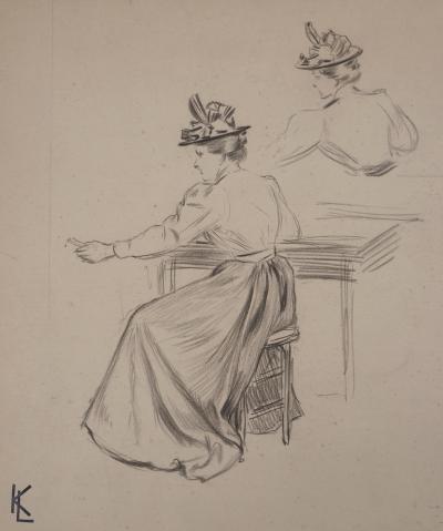 Léopold Franz KOWALSKI: La dame au chapeau, dessin original 2