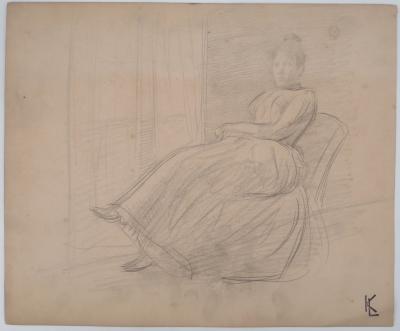 Léopold Franz KOWALSKI: Dame au fauteuil, dessin original 2