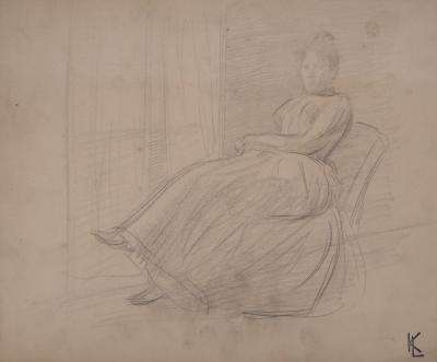 Léopold Franz KOWALSKI: Dame au fauteuil, dessin original 2
