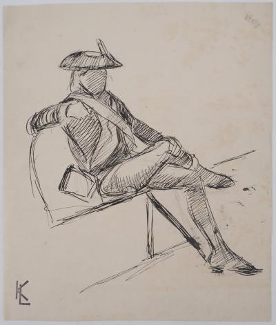 Léopold Franz KOWALSKI: Un soldat assis, dessin original 2