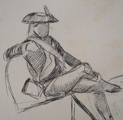 Léopold Franz KOWALSKI: Un soldat assis, dessin original 2
