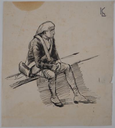 Léopold Franz KOWALSKI: Un soldat au repos, dessin original 2