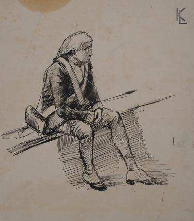 Léopold Franz KOWALSKI: Un soldat au repos, dessin original 2