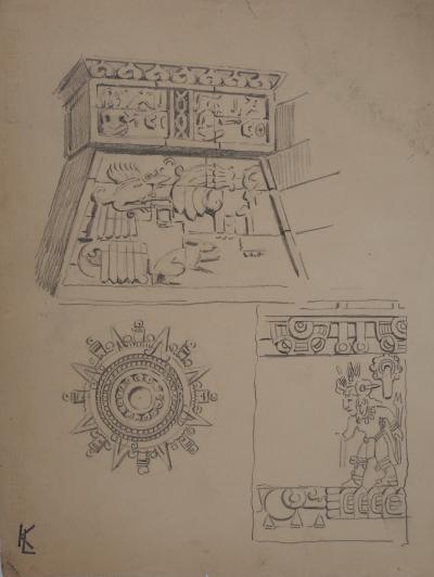 Léopold Franz KOWALSKI: Etude de la culture amérindienne, dessin original 2