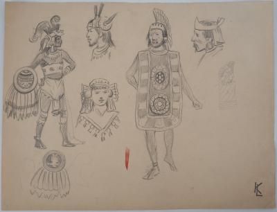 Léopold Franz KOWALSKI: Costumes indiens, dessin original 2