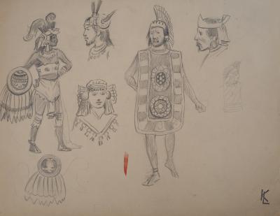 Léopold Franz KOWALSKI: Costumes indiens, dessin original 2