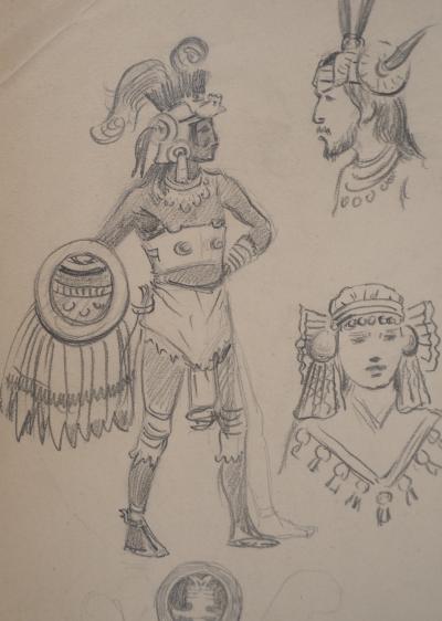 Léopold Franz KOWALSKI: Costumes indiens, dessin original 2