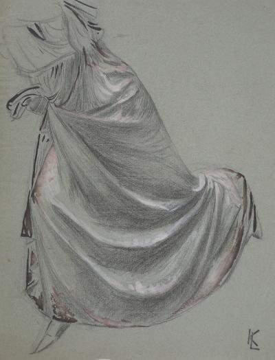 Léopold Franz KOWALSKI: Drapé d'une robe, dessin original 2