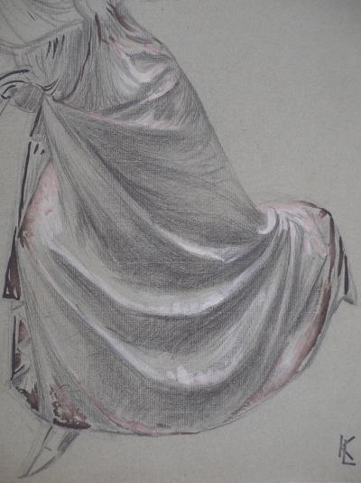 Léopold Franz KOWALSKI: Drapé d'une robe, dessin original 2