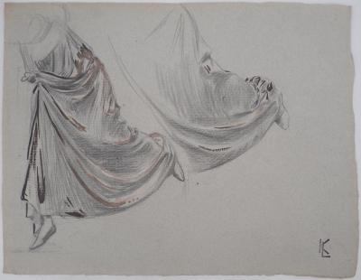 Léopold Franz KOWALSKI: Étude du drapé d'une jupe, dessin original 2