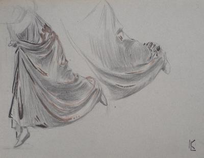 Léopold Franz KOWALSKI: Étude du drapé d'une jupe, dessin original 2
