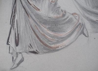 Léopold Franz KOWALSKI: Étude du drapé d'une jupe, dessin original 2