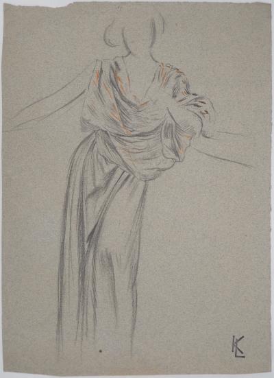 Léopold Franz KOWALSKI: Drapé d'une robe de soirée, dessin original 2