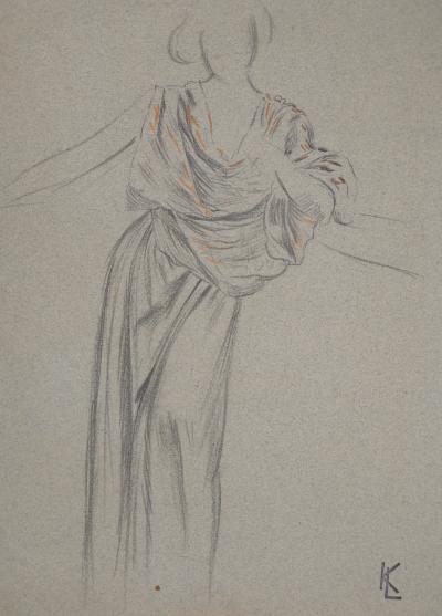 Léopold Franz KOWALSKI: Drapé d'une robe de soirée, dessin original 2