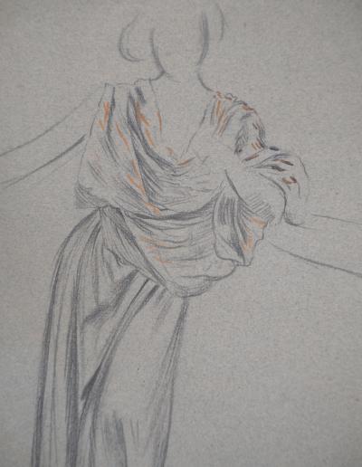 Léopold Franz KOWALSKI: Drapé d'une robe de soirée, dessin original 2