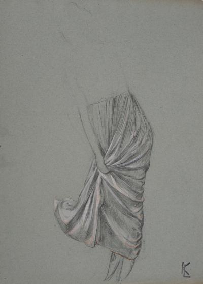 Léopold Franz KOWALSKI: Drapé d'une jupe plissée, dessin original 2