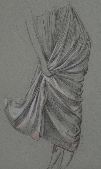 Léopold Franz KOWALSKI: Drapé d'une jupe plissée, dessin original 2