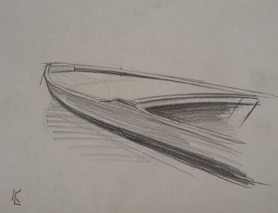 Léopold Franz KOWALSKI: L'avant de la barque, dessin original 2