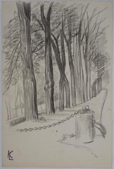 Léopold Franz KOWALSKI: Allée de platanes, dessin original 2