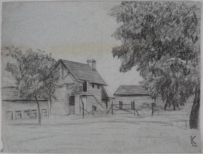 Léopold Franz KOWALSKI: Une ferme, dessin original 2