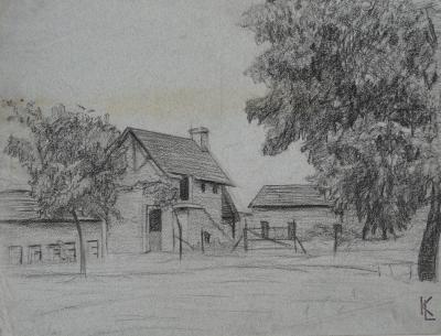 Léopold Franz KOWALSKI: Une ferme, dessin original 2