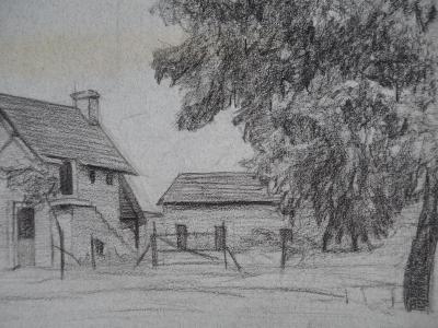 Léopold Franz KOWALSKI: Une ferme, dessin original 2