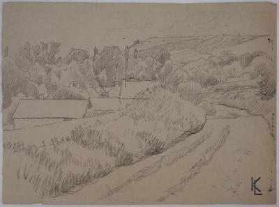 Léopold Franz KOWALSKI: Paysage de campagne, dessin original 2