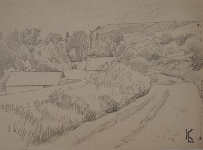 Léopold Franz KOWALSKI: Paysage de campagne, dessin original 2