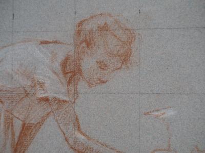Léopold Franz KOWALSKI: La dame à la cueillette aux fleurs, dessin original 2