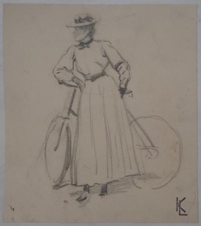 Léopold Franz KOWALSKI: Dame à la bicyclette, dessin original 2