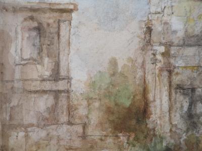 Gilbert PASTOR : Ruine dans la végétation, Aquarelle originale signée 2