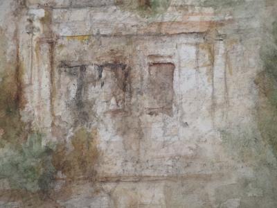 Gilbert PASTOR : Ruine dans la végétation, Aquarelle originale signée 2