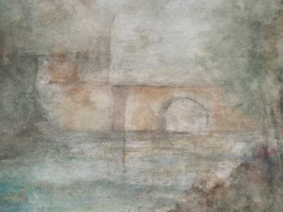 Gilbert PASTOR : Pont à voute sur un marais, Aquarelle originale signée 2