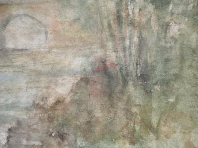 Gilbert PASTOR : Pont à voute sur un marais, Aquarelle originale signée 2