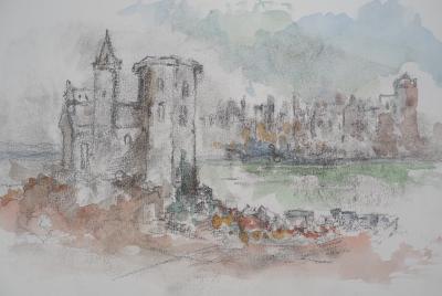 Gilbert PASTOR : Ville dans le Sud, Aquarelle originale signée 2