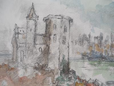 Gilbert PASTOR : Ville dans le Sud, Aquarelle originale signée 2