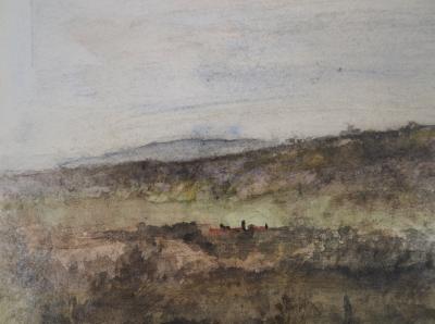 Gilbert PASTOR : Paysage montagneux, Aquarelle originale signée 2