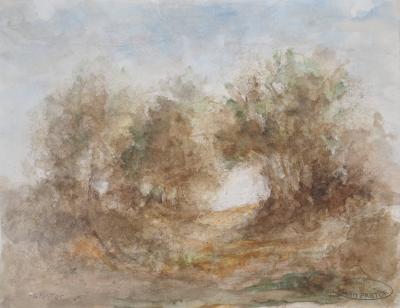 Gilbert PASTOR : Sentier dans un bois, Aquarelle originale signée 2