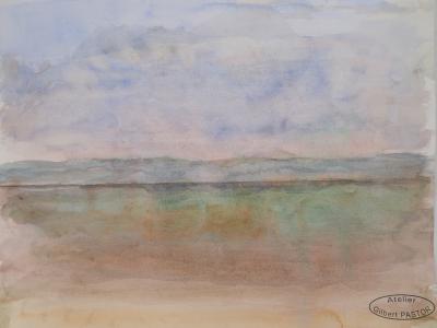 Gilbert PASTOR : Début du crépuscule civil, Aquarelle originale signée 2