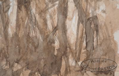 Gilbert PASTOR : Un Bois, Aquarelle originale signée 2