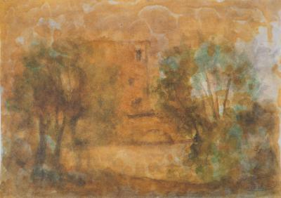 Gilbert PASTOR : Maison sur l'autre rive, Aquarelle originale signée 2