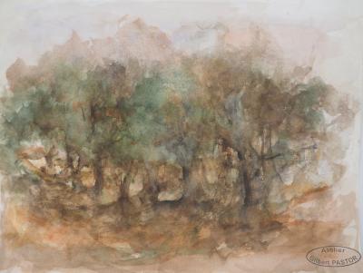 Gilbert PASTOR : Entrée du sous-bois, Aquarelle originale signée 2