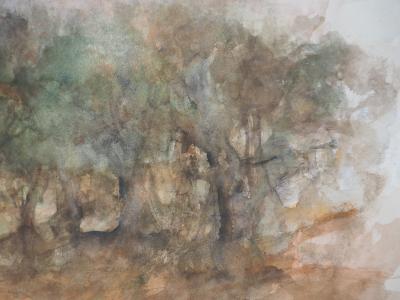 Gilbert PASTOR : Entrée du sous-bois, Aquarelle originale signée 2
