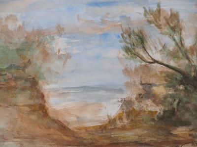 Gilbert PASTOR : Vue sur la mer Méditerranée, Aquarelle originale signée 2