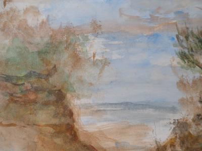 Gilbert PASTOR : Vue sur la mer Méditerranée, Aquarelle originale signée 2