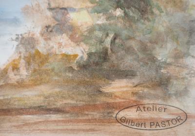 Gilbert PASTOR : Vue sur la mer Méditerranée, Aquarelle originale signée 2