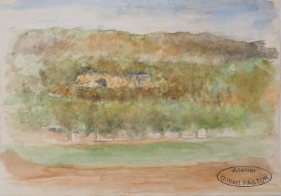 Gilbert PASTOR : Forêt ovale, Aquarelle originale signée 2